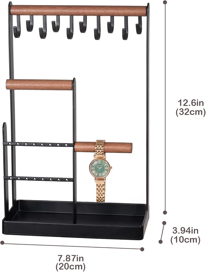 ProCase Cute Jewelry Stand, Aesthetic Jewelry Organizer for Dresser Vanity, Jewelry Holder Display for Necklaces Earrings, Gifts for Teen Girls Women, Bedroom Dorm Decor -Medium, Black