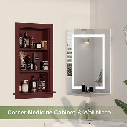 Recessed Medicine Cabinet for Bathroom Cabinet with Storage,14x24 in Wall Shower Niche Insert,3-Tier Bathroom Niche for Shower Wall,Recessed Medicine Cabinet Insert for Drywall,MDF,Brown