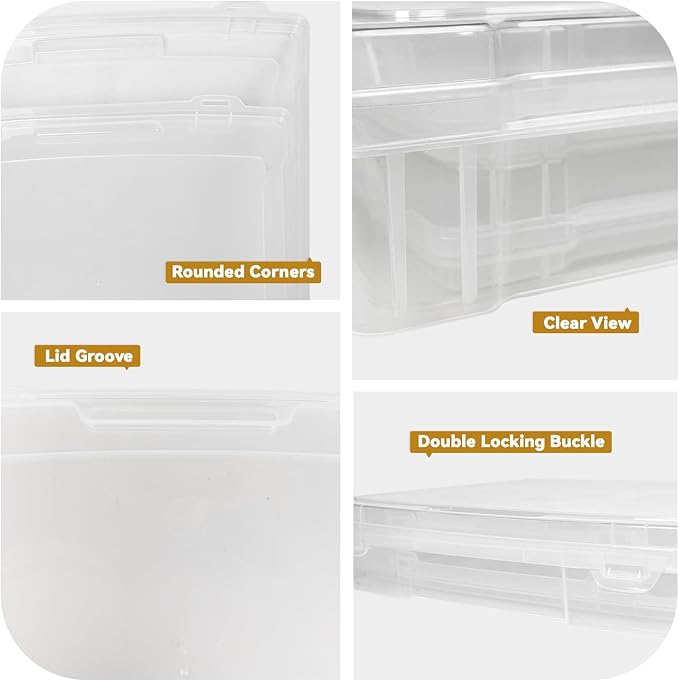 OMNISAFE Plastic Scrapbook Paper Storage Cases, Portable Board Game Storage Cases, Hobby Art Craft Box, Acid-Free Rounded Corner Containers (12"x12" 11"x10" Clear 18Pcs)
