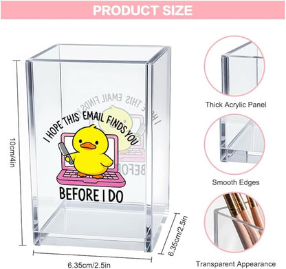 I Hope This Email Finds You Before I Do Acrylic Cosmetic Pencil Pen Holder Cup, Funny Duck Knife Desk Organizer for Home Office Decor, Sarcastic Work Gifts for Women Men Duck Lovers Coworkers