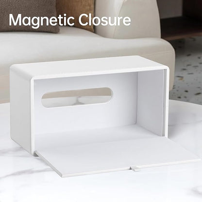 MEIBOOCH PU Leather Tissue Box Cover for 120(3-Ply)/ 160(2-Ply) Count Box of Tissues, Rectangle Tissue Box Holder for Bathroom Bedroom Living Room Office (Cream-White)
