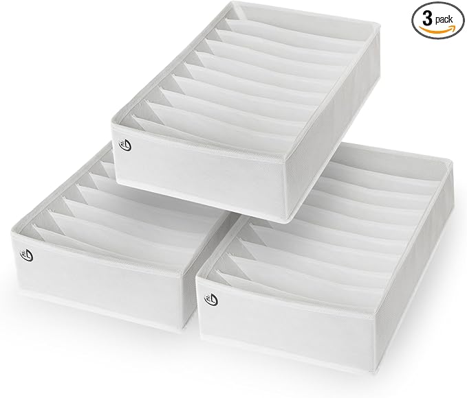 Drawer Organizer Clothes - 3 Set Multipurpose Dresser Drawer Organizer for Adults & Kids, Closet Foldable 10 Cells per Organizer - Non-Woven Fabric, T-Shirts, Baby Clothes, Shorts Organizer - White