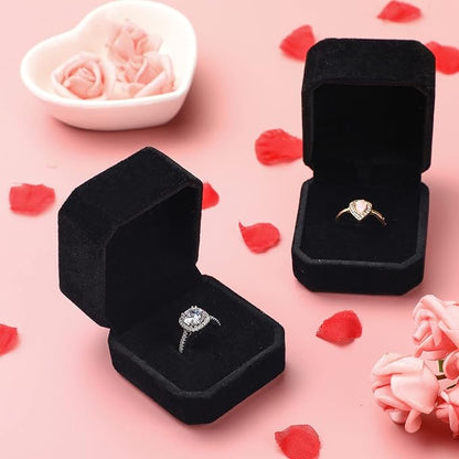 Junkin 24 Pieces Christmas Velvet Ring Box Earring Jewelry Display Box Ring Case for Xmas Wedding Engagement Birthday Proposal and Anniversary 2.13 x 1.97 x 1.65 Inch(Black)