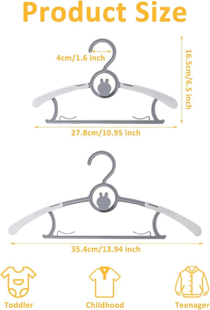 30 Pack Baby Hangers, Non-Slip Kids Hangers, 11"-14" Adjustable Infant Hanger, Space Saving Plastic Hanger for Girl Boy Toddler Kids Child (Grey)