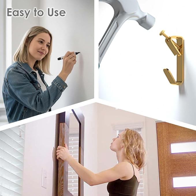 Picture Hanging Kit, Extra Thick, 30lb 20lb 10lb, Decorative Hangers, Hooks, and Hardware for Drywall and Plaster Walls with Nails, Painting, 570pcs, Gold