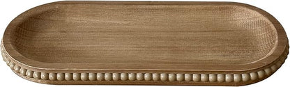 dwellington Wooden Farmhouse Decorative Tray, 11.8in Rustic Beaded Tray for Living Room Decor, Kitchen Table Décor, Oval Coffee Table Serving Tray (Natural)