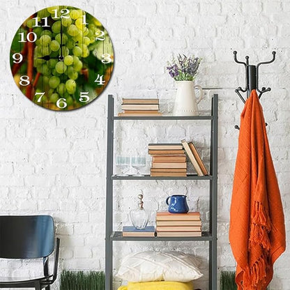 Grape Wall Clock 10 Inch Wooden Battery Operated Autumn Forest Maple Leaves Wall Clocks Decorative Indoor,Decorative for Kitchen Bathroom Bedroom