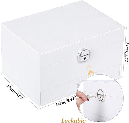 QBestry Earring Jewelry Box for Women Girls Stud Organizers, 5 Layers White Jewelry Organizer Box with Lock Necklaces and Earrings Holder Jewelry Box with Earring Organizer for Women Girls Xmas Gifts