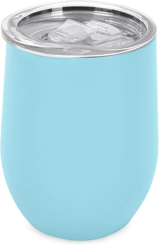 makerflo 12 oz Teal Powder Coated Wine Tumbler with Leak-Proof Clear Lid - Pack of 25, Ideal for Craft and Personalization (Laser Engraving, UV DTF, Epoxy, and Vinyl)