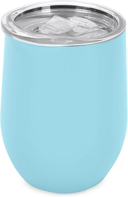 makerflo 12 oz Teal Powder Coated Wine Tumbler with Leak-Proof Clear Lid - Pack of 25, Ideal for Craft and Personalization (Laser Engraving, UV DTF, Epoxy, and Vinyl)