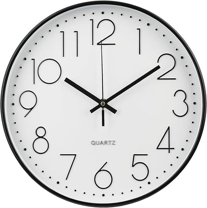 Wall Clock Non-Ticking Silent Modern Simple Style Round Decor Clock Stereoscopic Dial Quartz Wall Clocks for Home/Office/School/Living Room/Bedroom/Kitchen (Black, 8inch)
