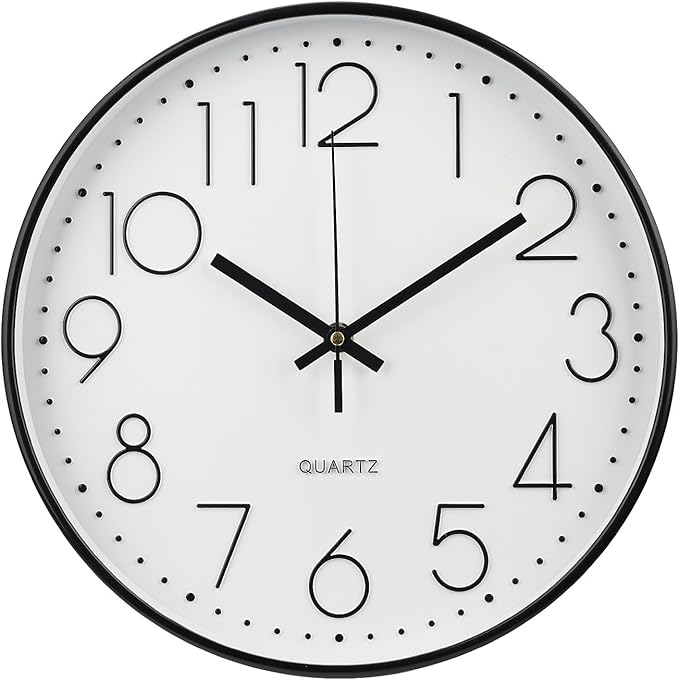Wall Clock 10 Inch Non-Ticking Silent Modern Simple Style Round Decor Clock Black Stereoscopic Dial Quartz Wall Clocks for Home/Office/School/Living Room/Bedroom/Kitchen