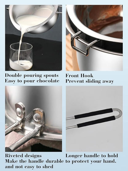 Double Boiler Pot Set, 1200ML Double Boiler, 2800ML Stainless Steel Pot with Silicone Spatula for Melting Chocolate,Candy, Soap, Wax, Candle Making