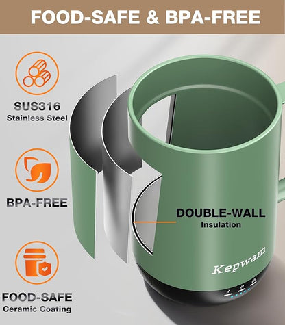 Kepwam Self-Heating Coffee Mug T1, 16oz Rechargeable Heated Coffee Mug, Smart Coffee Warmer Mug with App-Controlled,Advanced Temperature-Controlled Heating Coffee Gifts for Women Men Coffee Lover
