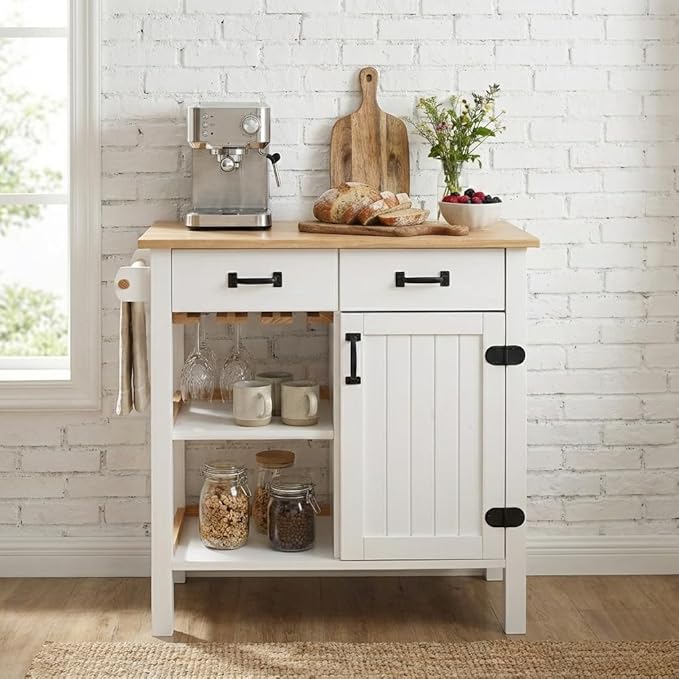 From the Tree Furniture Modern Kitchen Island Cabinet with Convenient Storage Drawers - Solid Pine Wood Coffee Bar Cart, 31" Storage & Organization Solution - Practical Kitchen Cabinet
