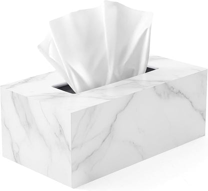 Tissue Box Cover Rectangle - Tissue Box Holder Rectangular - Compatible with Kleenex - Acrylic Marble Bathroom Accessories Decor