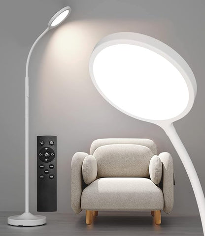 luckystyle White Floor Lamp,Super Bright Dimmable Led Floor Lamps for Living Room, Custom Color Temperature Standing Lamp with Remote Push Button, Adjustable Gooseneck Reading Floor Lamp (LK-1006)