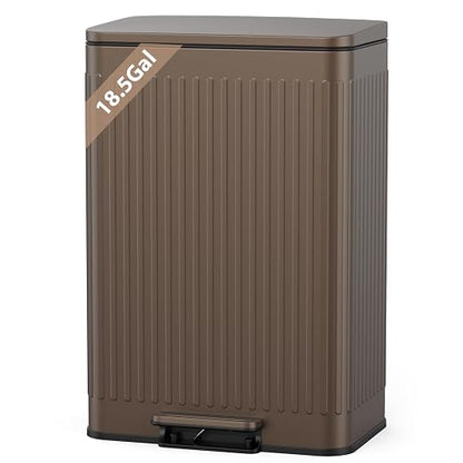 Lovewind Kitchen Trash Can, 18.5 Gallon / 70L Large Kitchen Garbage Can with Soft Close Lid – Pet Resistant, Removable Inner Bucket, Stainless Steel Trash Bin Perfect for Big Families, Brown
