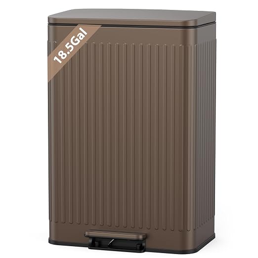 Lovewind Kitchen Trash Can, 18.5 Gallon / 70L Large Kitchen Garbage Can with Soft Close Lid – Pet Resistant, Removable Inner Bucket, Stainless Steel Trash Bin Perfect for Big Families, Brown