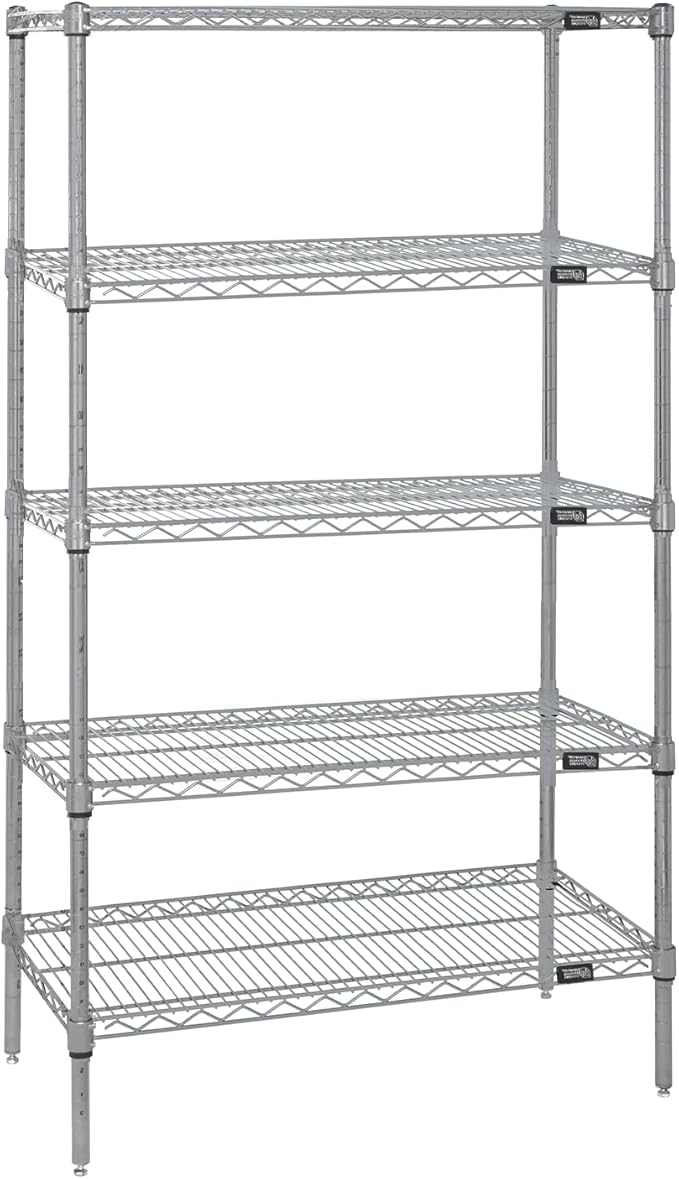 Quantum Storage Systems WR74-3660S-5 Wire Shelving Starter Kit, 60" W x 36" D x 74" H, 600 lbs Capacity, Stainless, Stainless, NSF