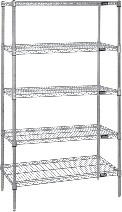 Quantum Storage Systems WR74-3660S-5 Wire Shelving Starter Kit, 60" W x 36" D x 74" H, 600 lbs Capacity, Stainless, Stainless, NSF