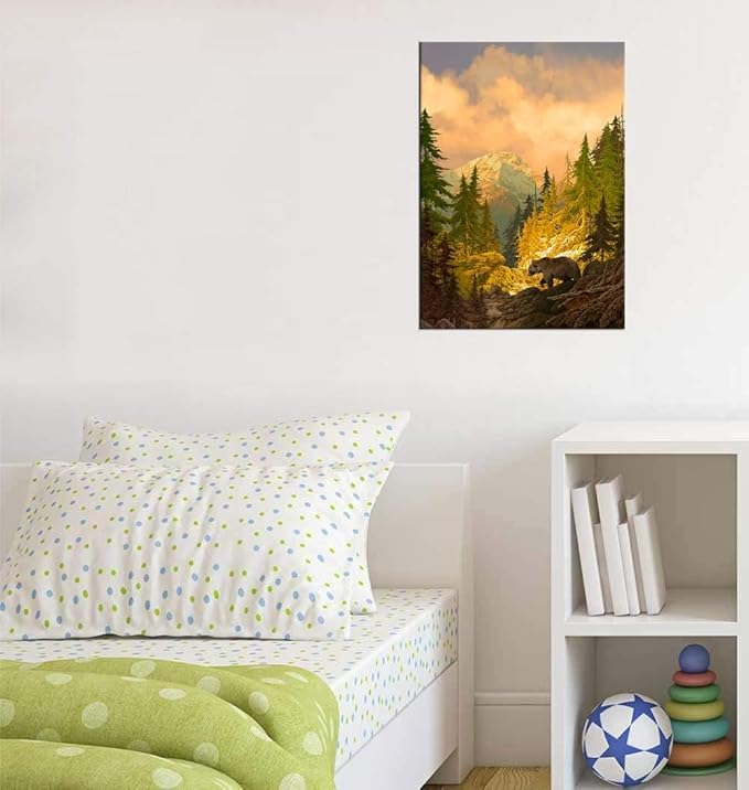 arteWOODS Canvas Wall Art Decor Grizzly Bear for Bedroom Living Room Forest Rocky Mountain Modern Canvas Artwork Contemporary Picture Prints for Office Wall Decoration 16" x 24"