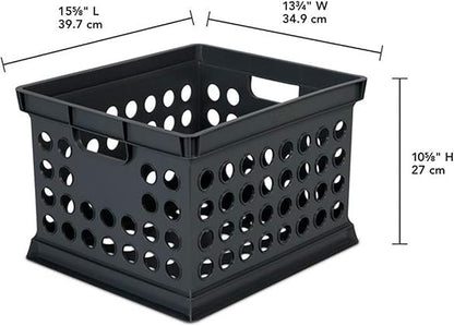 Sterilite Stackable Plastic Storage Crate Bin Organizer File Box with Handles for Home, Office, Dorm, Garage, or Utility Organization, Black, 12-Pack