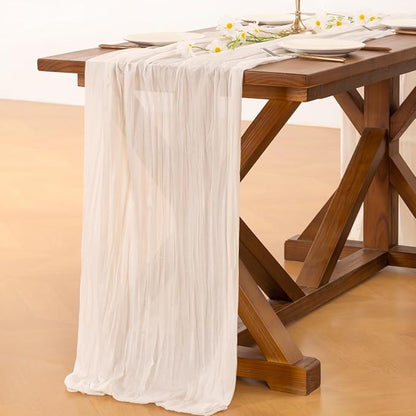 Socomi Ivory White Cheesecloth Table Runner Valentine's Day Boho Rustic Gauze 120 inch 10FT Cheese Cloth Runner for Wedding Party Baby Shower Birthday Home Decor Holiday Decorations