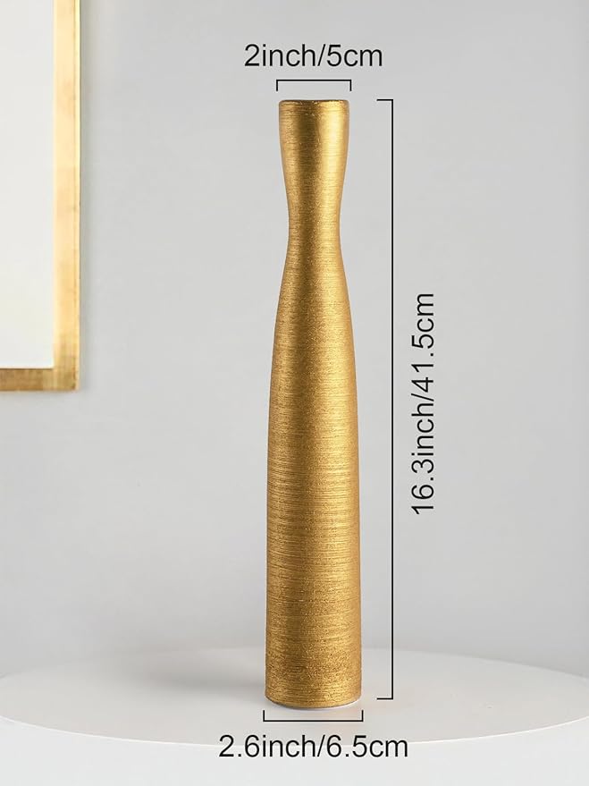 Tall Gold Vase, 16.5 Inch Skinny Flower Vases, Handmade Ceramic Vase Modern Minimalist Style for Living Room,Home,Office,Centerpiece,Table,Wedding Party
