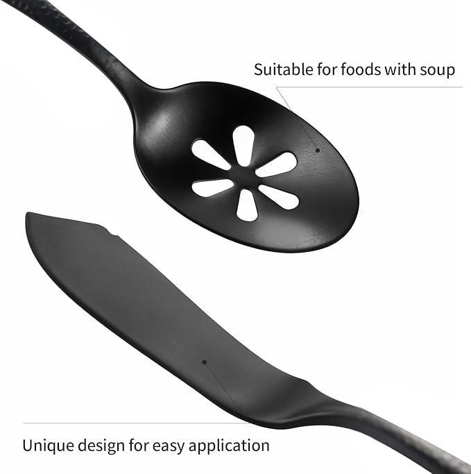 Kelenfer Silverware 45-Piece Matte Black Hammered Flatware Set with Serving Utensils, Stainless Steel Thick Handle Matte Polished Cutlery Set for Wedding Hotel Restaurant, Service for 8