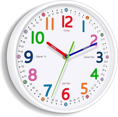 Silent Kids Wall Clock – Non-Ticking, Battery-Powered, Ideal for Teaching Time and Stylish Décor in Any Room - 14 Inch