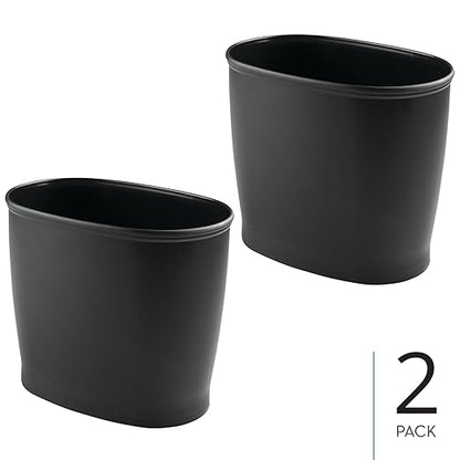 iDesign Slim Plastic Bathroom Trash Can, Small Garbage Bin for Bedroom, Office, Desk, Dorm, 2-Pack, Black