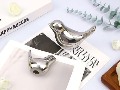LAIDANLA Small Birds Statues Silver Modern Style Home Decor Birds Small Animal Sculpture for Living Room Office Desktop Shelf Coffee Table Bedroom（2pcs）