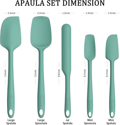 Coukre Silicone Spatula Set of 5,High Temperature Resistant, Food Grade Silicone, Dishwasher Safe, for Baking, Cooking (Pure Aqua Green)