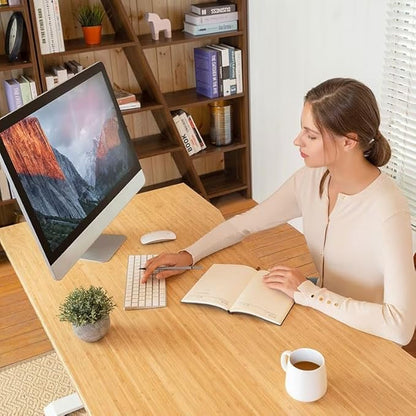 FLEXISPOT EN1 Bamboo Standing Desk, 55 x 28 Inches Whole-Piece Electric Adjustable Height Desk (Silver Frame + Bamboo Curved Desktop, 2 Packages)