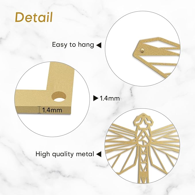 SIGNLEADER Metal Wall Art Decor Geometric Dragonfly Modern Abstract Wall Sculpture Hangings Home Decoration for Living Room, Bedroom, Bathroom, Kitchen, Outdoor - 24" Gold