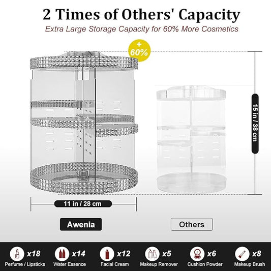 Awenia Makeup Organizer 360-Degree Rotating, Adjustable Makeup Storage, 7 Layers Large Capacity Cosmetic Storage Unit, Fits Different Types of Cosmetics and Accessories, Plus Size(Gray)