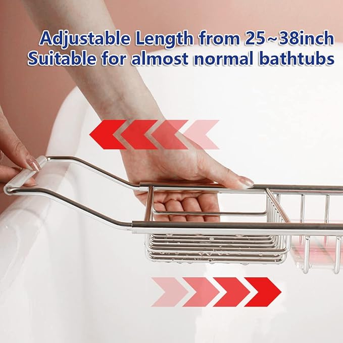BESTHLS Bathtub Tray Caddy for Luxury Bath Expandable Extra Wide Bath Tub Tray with Wine Glass Holder & Soap Accessaries Holder & Laptop Reading and Organizer Ideal for Home Spa Lover (Silver)