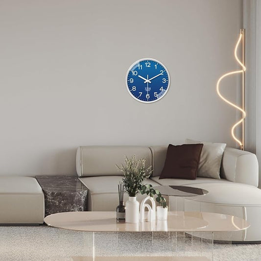 XNM 10 Inch Modern Navy Blue Clock for Office Bedroom Classic Wall Clock Battery Operated Minimalist Silent Wall Clock