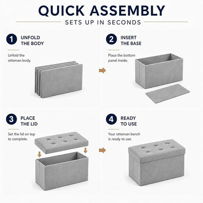 ALASDO 30 Inch Folding Storage Ottoman Bench with Hidden Storage, Velvet Storage Ottoman Foot Rest Stool, End of Bed Bench for Bedroom, Living Room, Entryway and Closet, Dark Gray