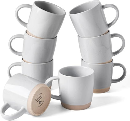famiware Coffee Mugs for 8, 13 oz Mug Set, Dringking Cup with Handle for Coffee, Tea, Cocoa, Milk, Milkyway Serise, Ligth Gray