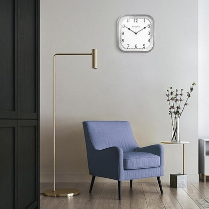 Presentime & Co 10" Anton Vintage Square Clock, Silent No Ticking, Wall & Mantel 2 in 1, Desk and Shelf Clock, Tabletop Décor, Modern Silver Color