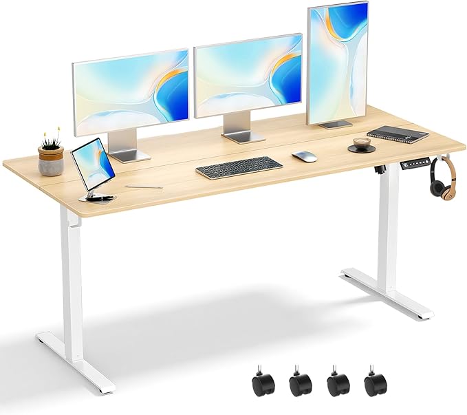63 x 28 Inch Electric Standing Desk Adjustable Height, Sit Stand Desk, Stand up Desk for Home Office, Computer Workstation (Spliced Desktop,Oak)