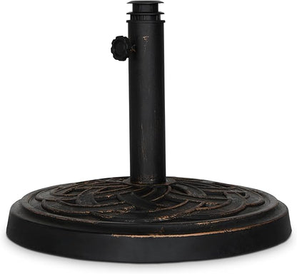 Backyard Expressions 26.5 lb Round Heavy Duty Patio Umbrella Base – Weather Resistant Calcium Carbonate Resin with Bronze Weave Design – Fits 1.5" to 2" Poles, Easy Assembly, UV & Fade Resistant