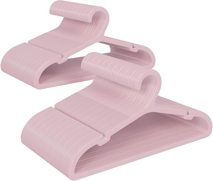 Plastic Kids Hangers, Pack of 100, Ultra Slim Closet Hangers, Non-Slip, Space-Saving, Sturdy, 14" W x 7" H (for Children Aged 7-12 Years),Light Pink, UAPY07100P