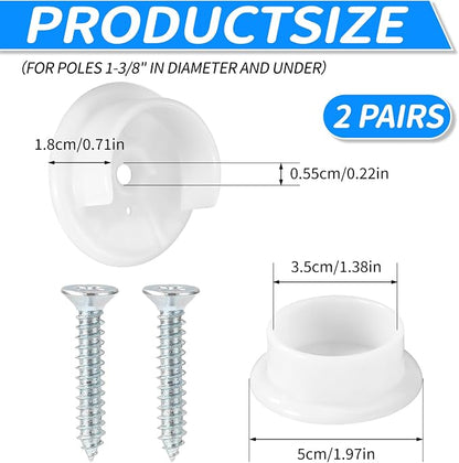 4pcs Closet Rod Holders, Plastic Tension Pole Bar Sockets for 1-3/8" Heavy Duty Wardrobe Tube Rail Support Bracket with Screws Fittings for Home Bathroom Shower Curtain Clothing Store (White)