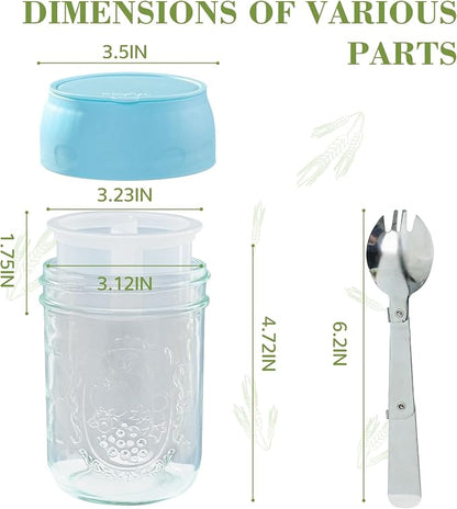 Miuyhji 6 Pack Overnight Oats Containers with Lids and Folding Spoons 16oz, Glass Mason Jars with Divided Compartments, Chia Pudding Jars for Oatmeal Meal Prep