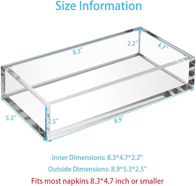 HIIMIEI Acrylic Napkin Holder Tray, 8mm Thick Acrylic Guest Towel Holder, Crystal Clear Table Cocktail Napkin Holder for Bathroom, Restaurant, Office, Commercial, Kitchen, Party