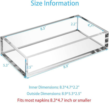 HIIMIEI Acrylic Napkin Holder Tray, 8mm Thick Acrylic Guest Towel Holder, Crystal Clear Table Cocktail Napkin Holder for Bathroom, Restaurant, Office, Commercial, Kitchen, Party