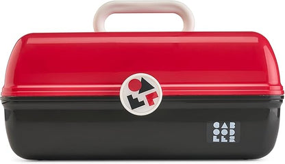 Caboodles School Spirit On-The-Go Girl Makeup Box, Red Over Black, Hard Plastic Makeup Organizer Box, Built-In Mirror, Secure Latch for Safe Travel, Spacious Storage for Large Items